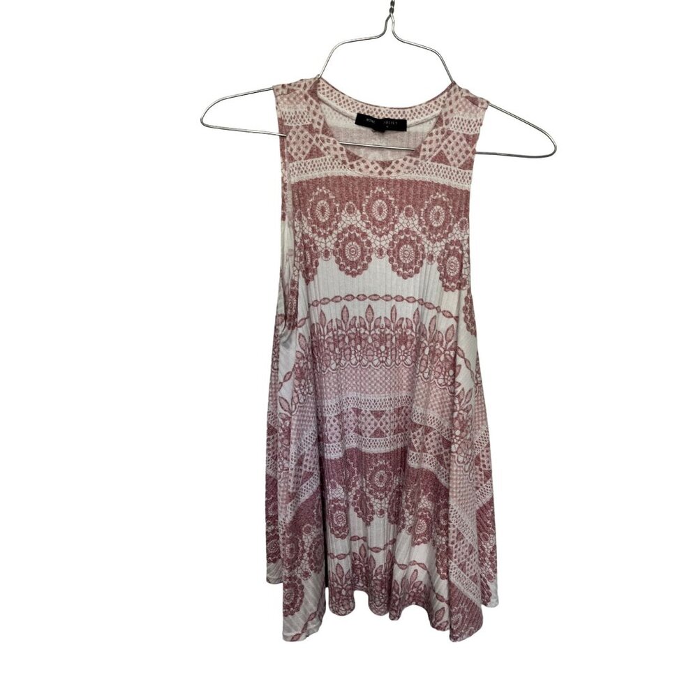 Romeo + Juliet Tank Top White Pink Geometric Stripe Womans S